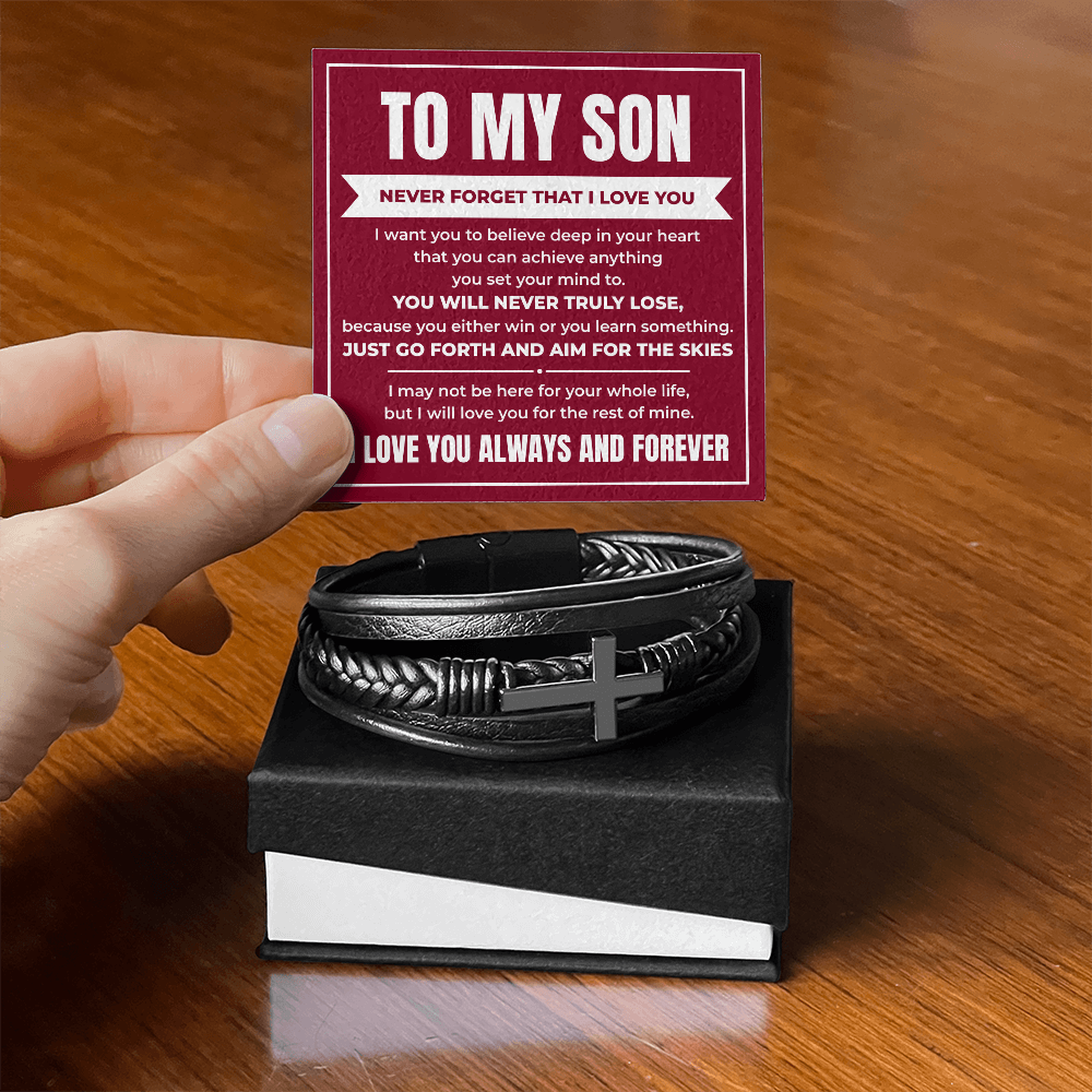 Men's Cross Bracelet - To My Son "Never Forget That I Love You"