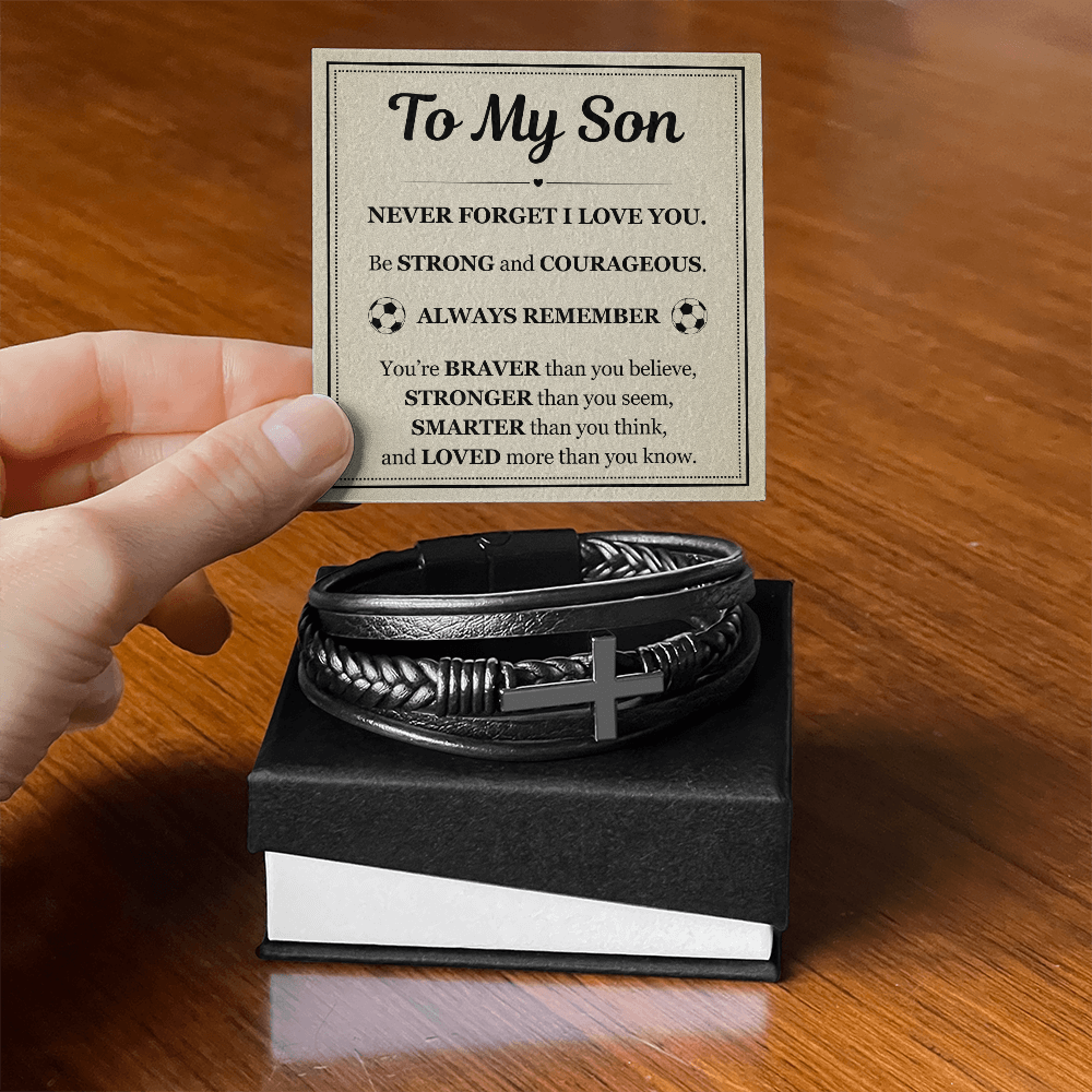 To My Son Men's Cross Bracelet - "Never Forget I Love You"