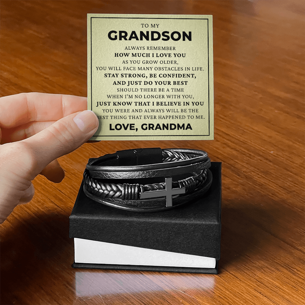 Men's Cross Bracelet - To My Grandson "Just Do Your Best"