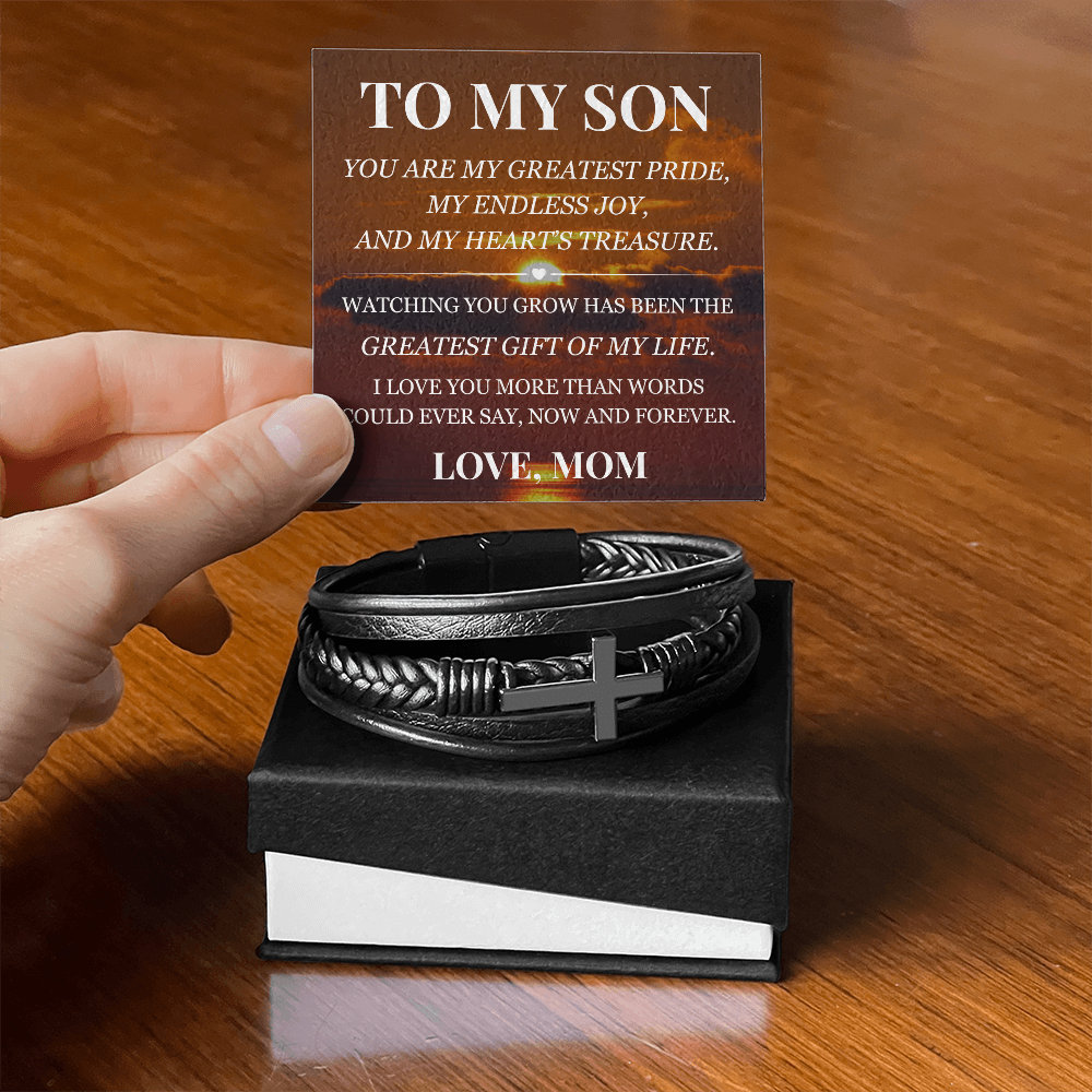 Men's Cross Bracelet - To My Son "Greatest Gift of My Life"