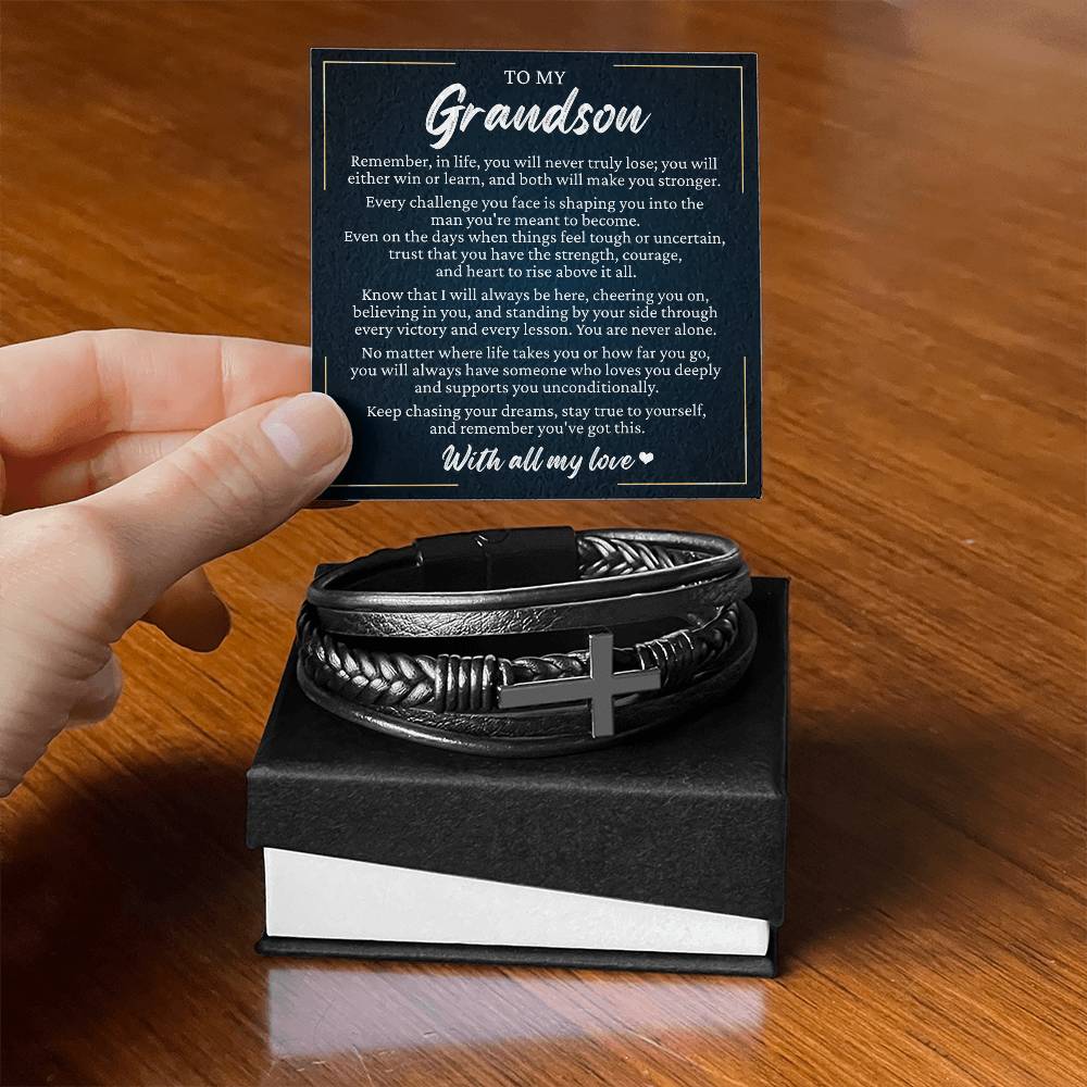 Men's Cross Bracelet - To My Grandson "Stay True To Yourself"