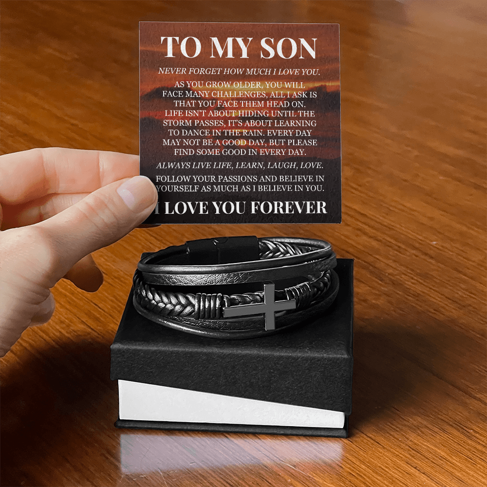 Men's Cross Bracelet - To My Son "I Love You Forever"