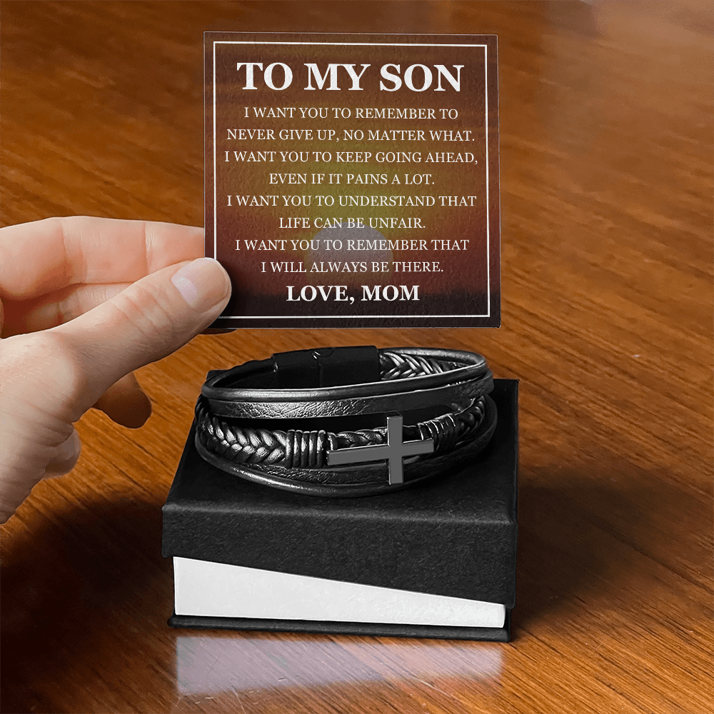 Cross Bracelet - To My Son "Never Give Up"