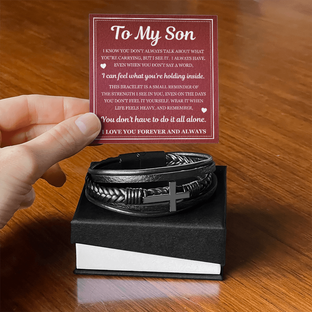 To My Son Men's Cross Bracelet -"You Don't Have to Do it All Alone"