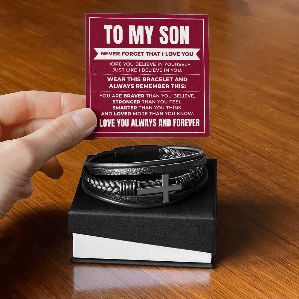 Men's Cross Bracelet - To My Son "Believe in Yourself"