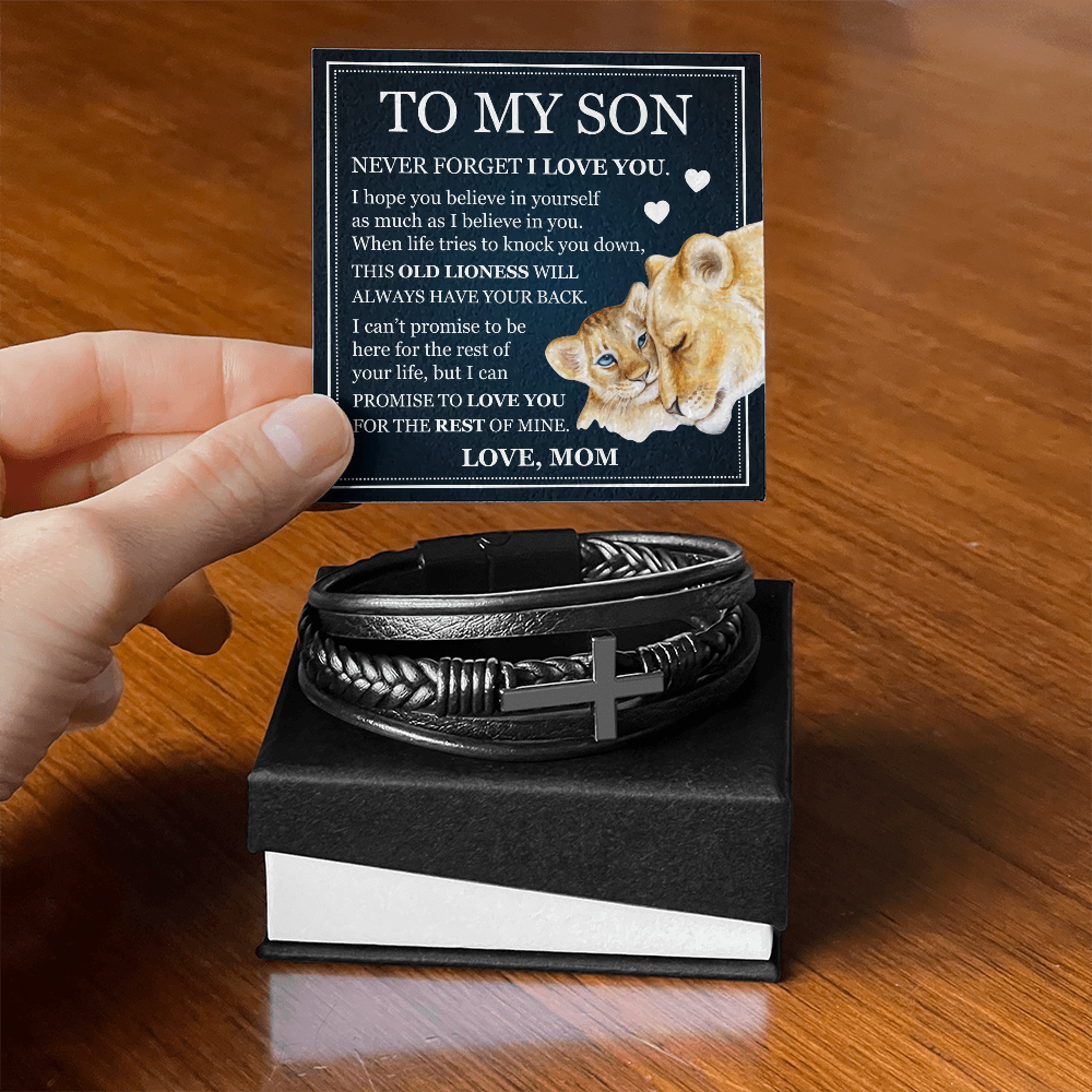 To My Son Men's Cross Bracelet - "Never Forget I Love You"