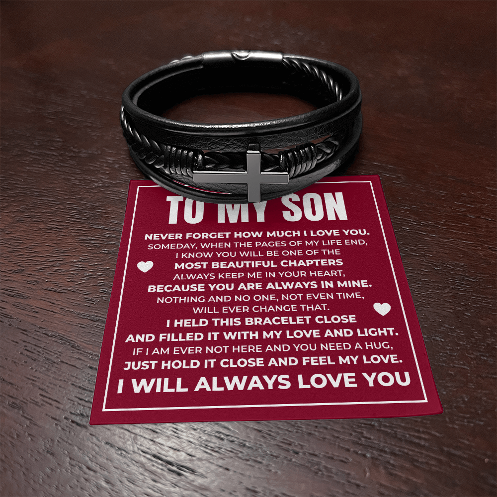 Men's Cross Bracelet - To My Son "Always Keep Me In Your Heart"