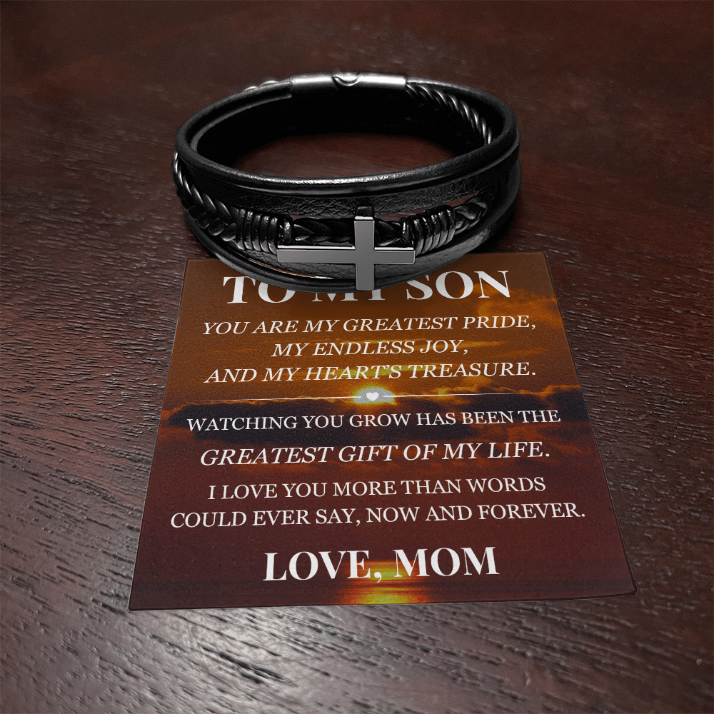 Men's Cross Bracelet - To My Son "Greatest Gift of My Life"