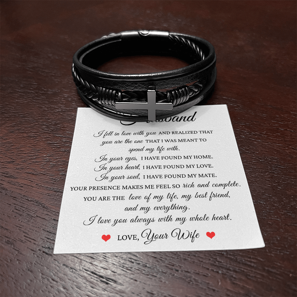Men's Cross Bracelet - To My Husband "You Are The Love of My Life"