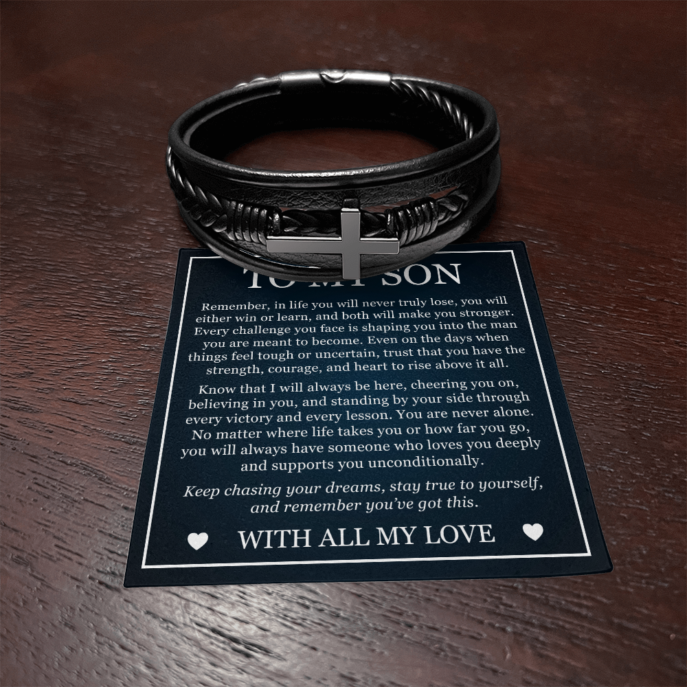 Men's Cross Bracelet - To My Son "Keep Chasing Your Dreams"