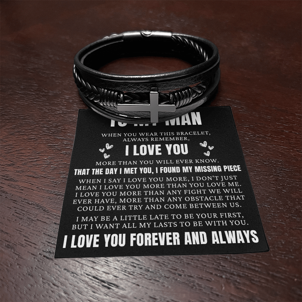 Men's Cross Bracelet - To My Man "I Love You"