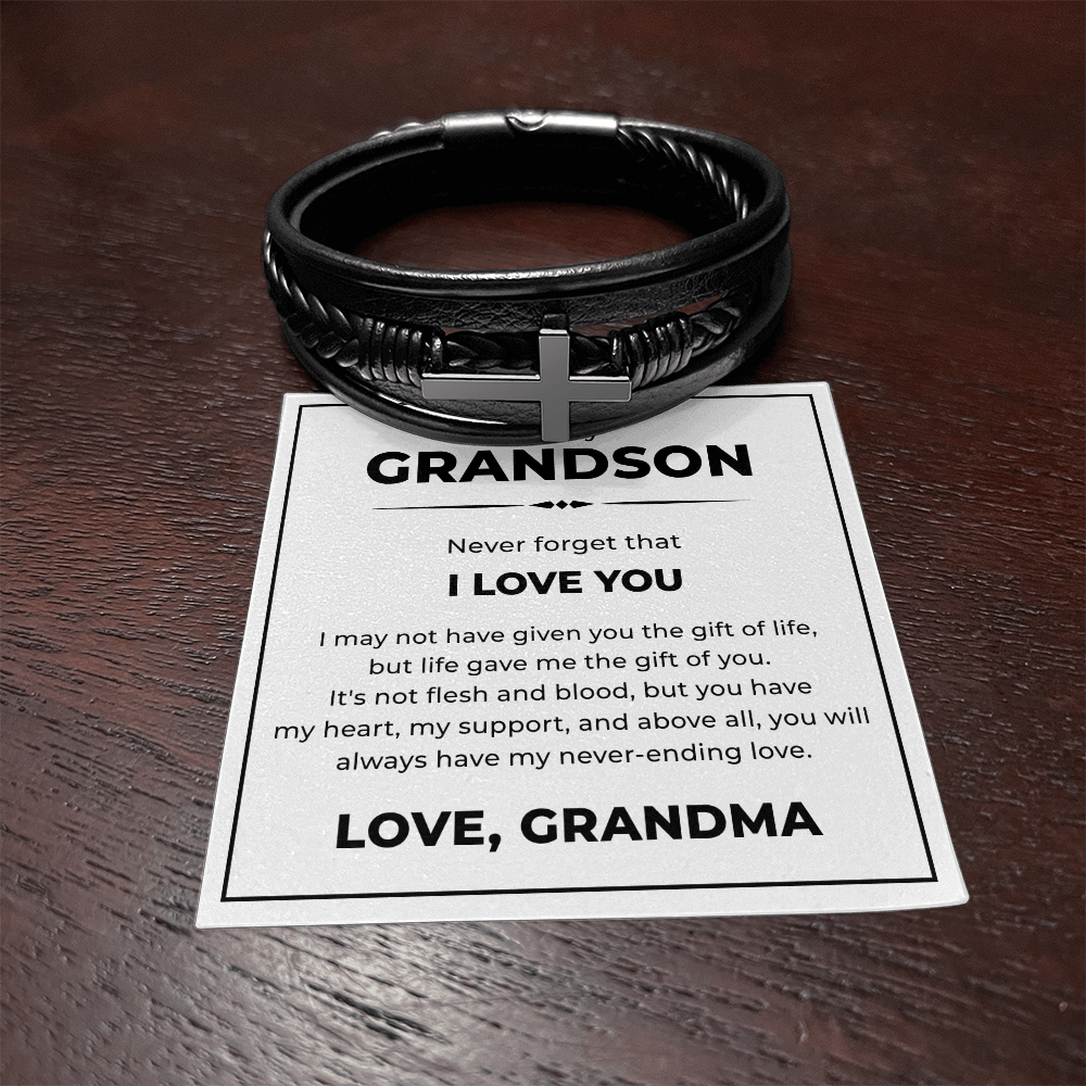 Men's Cross Bracelet - To My Grandson "I Love You"