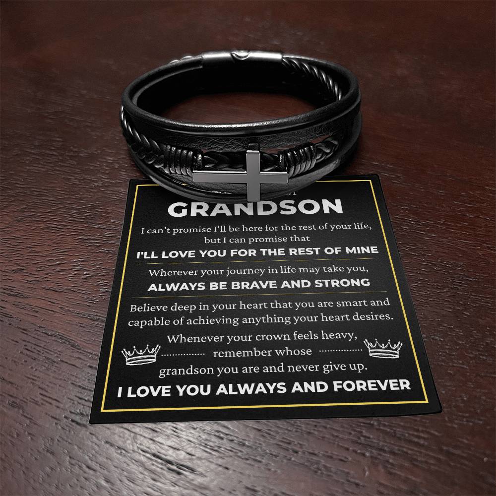 Men's Cross Bracelet - To My Dearest Grandson "I'll Love You For The Rest of Mine"