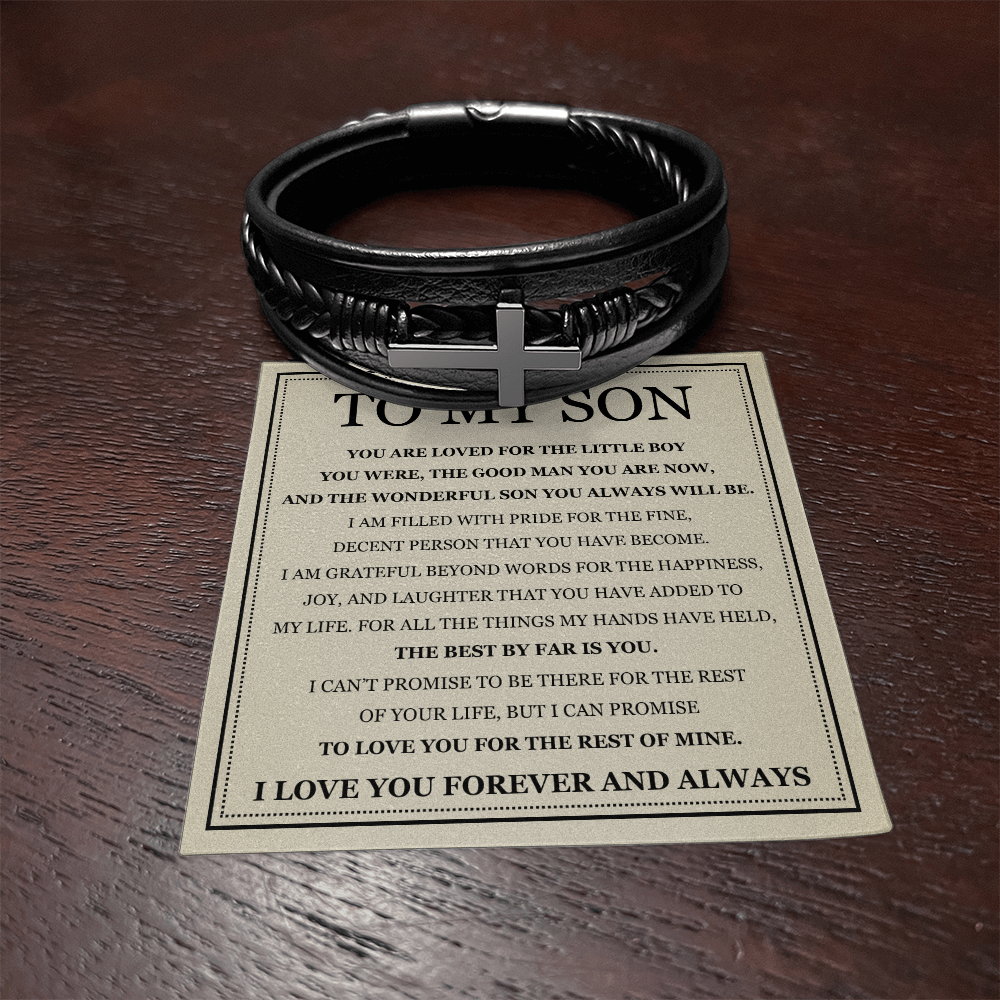 To My Son Men's Cross Bracelet -"You Are Loved"