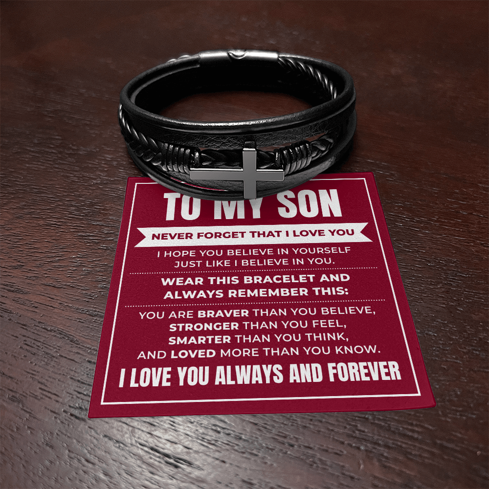 Men's Cross Bracelet - To My Son "Believe in Yourself"
