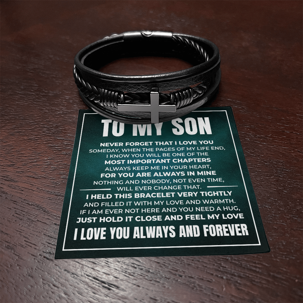 Men's Cross Bracelet - To My Son "Always Keep Me In Your Heart"