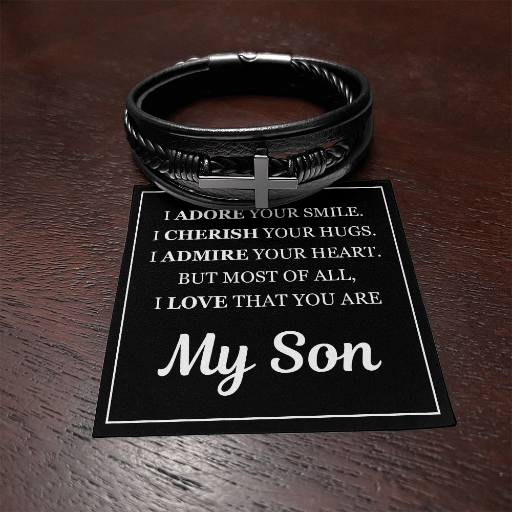 Men's Cross Bracelet - To My Son "I Adore Your Smile"
