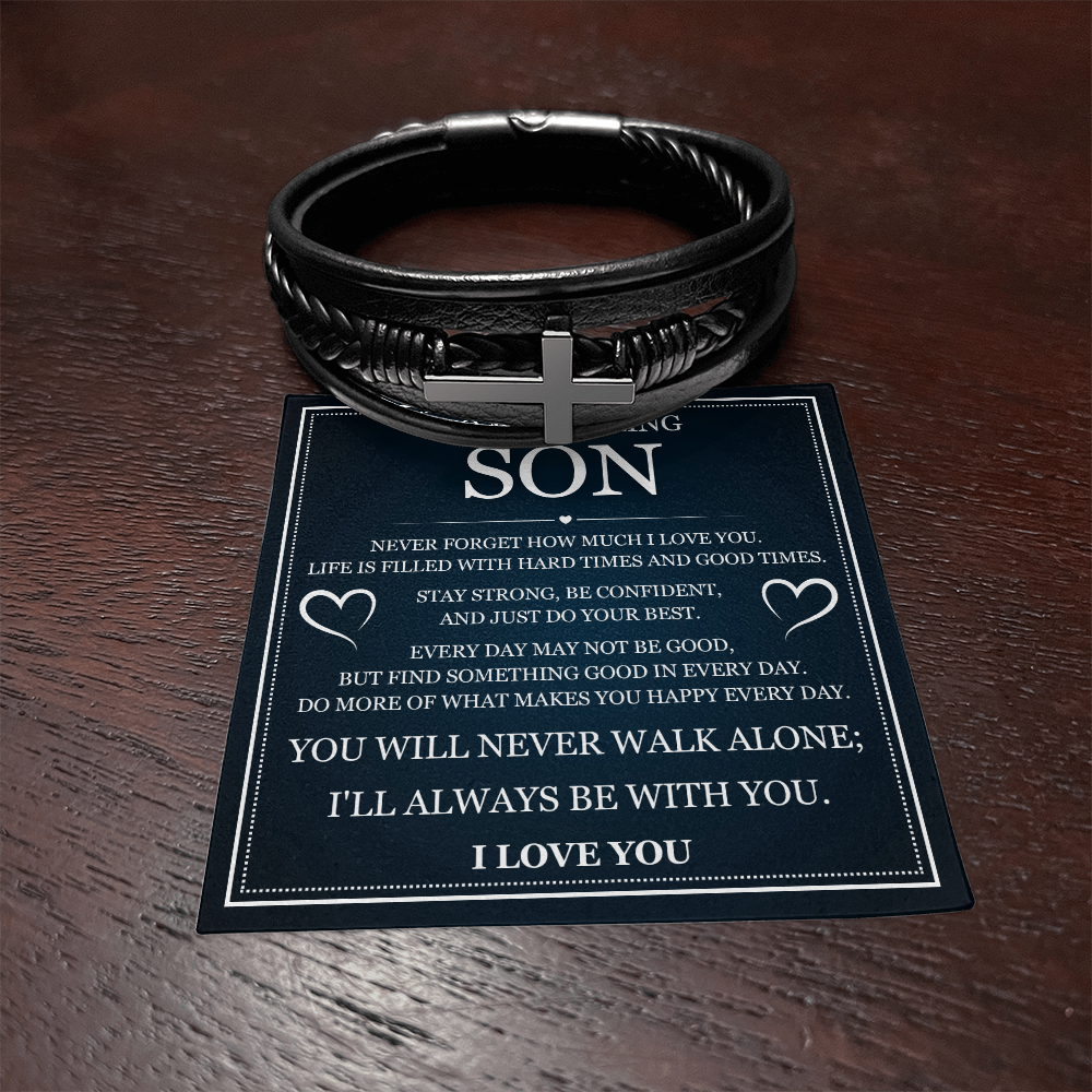 To My Son  Men's Cross Bracelet - "I'll Always Be With You"