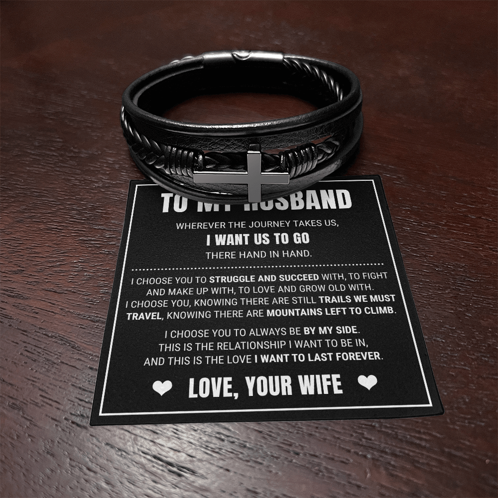 Men's Cross Bracelet - To My Husband "I Choose You"