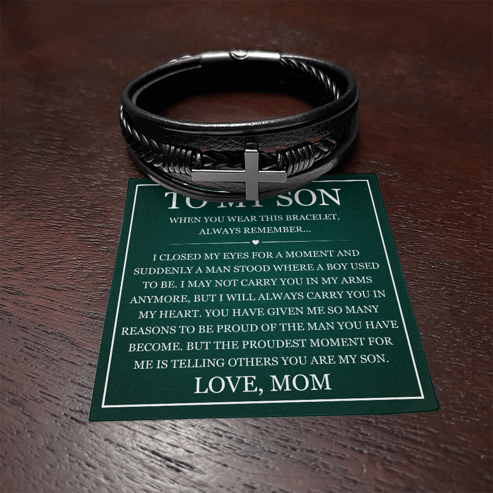 Men's Cross Bracelet - To My Son "Always Remember"