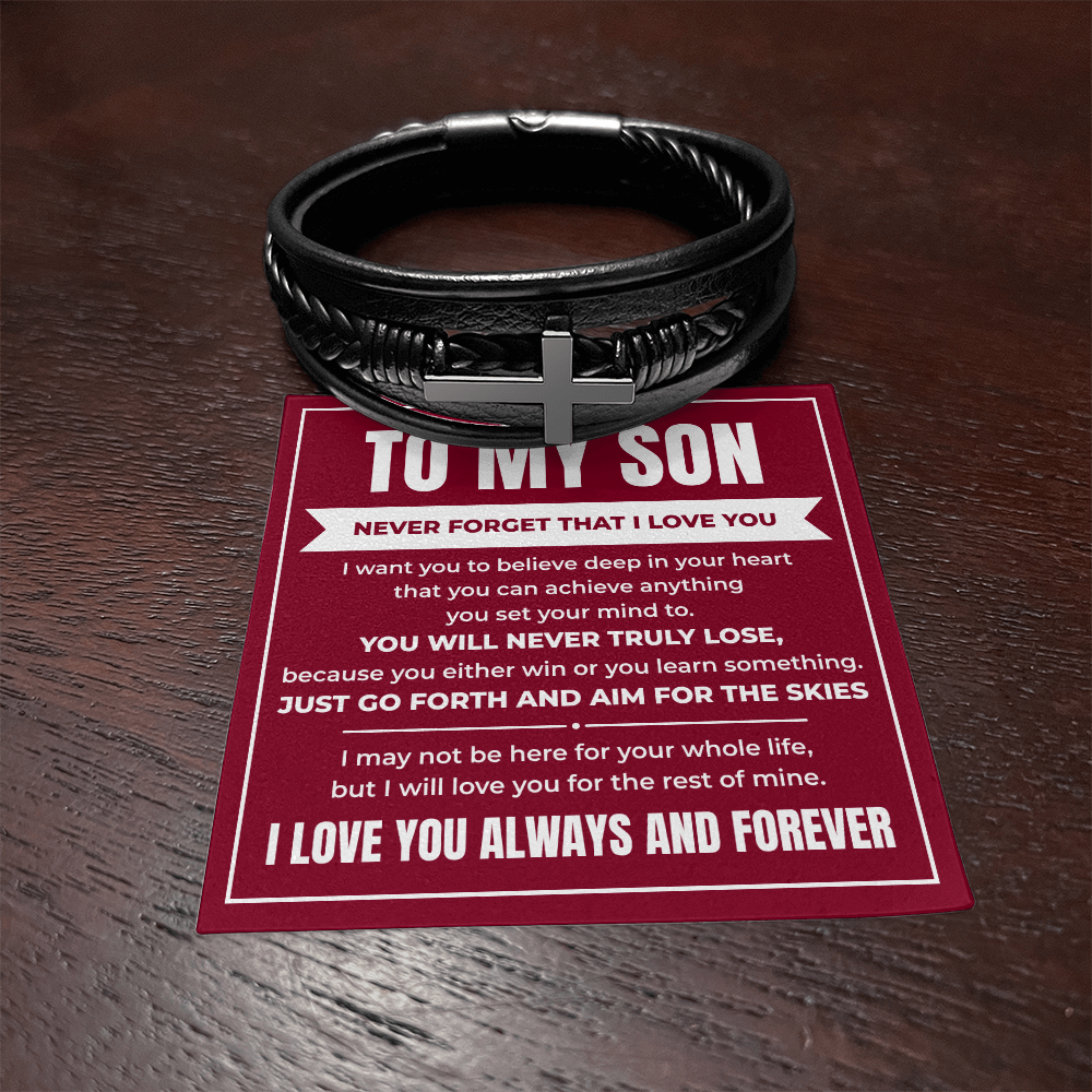Men's Cross Bracelet - To My Son "Never Forget That I Love You"