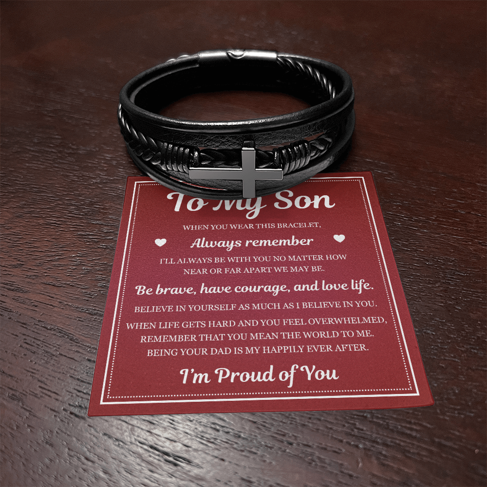 To My Son Men's Cross Bracelet -"I'm Proud of You"
