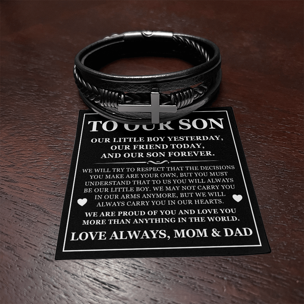 Men's Cross Bracelet - To Our Son "We Are So Proud of You"