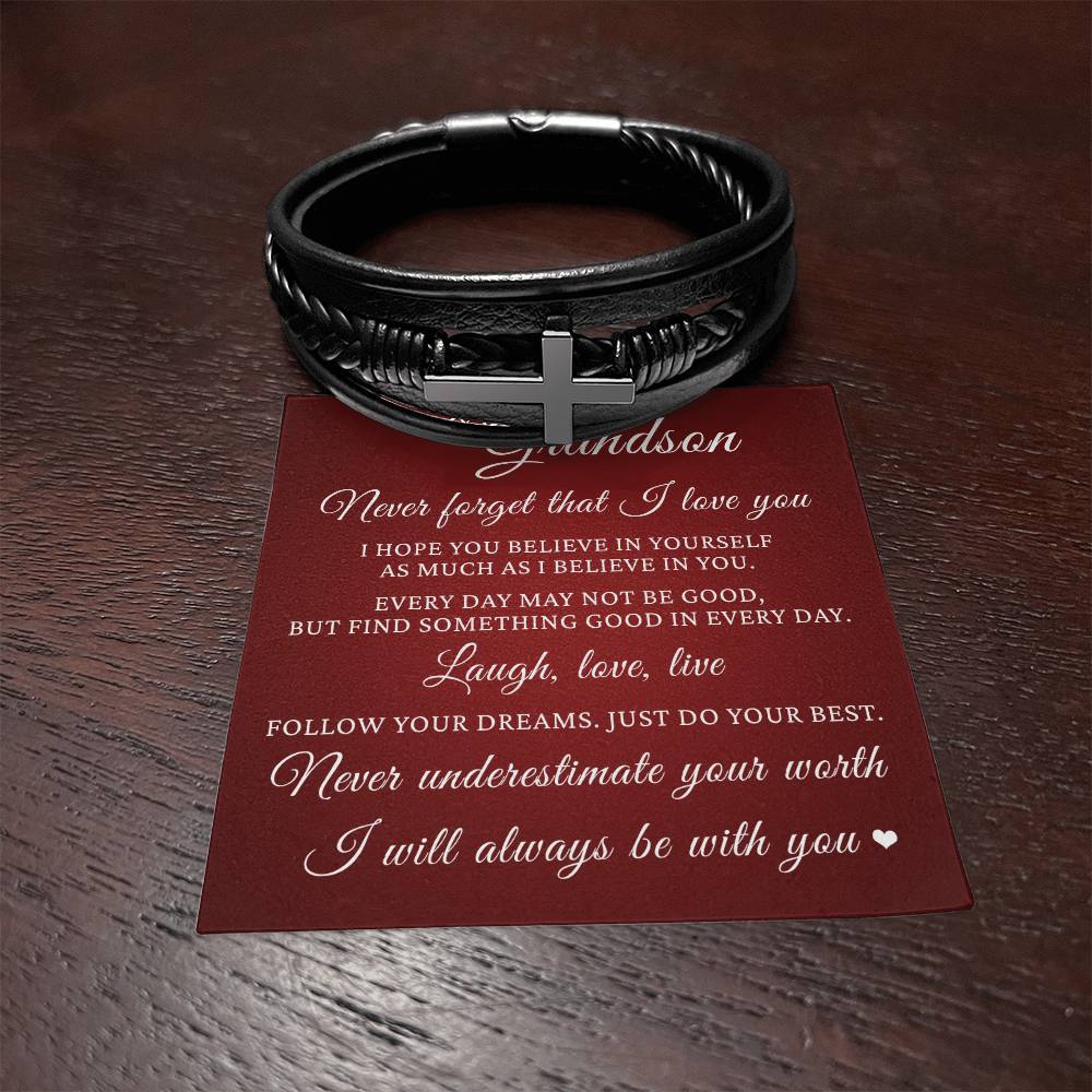 Men's Cross Bracelet - To My Grandson "Just Do Your Best"
