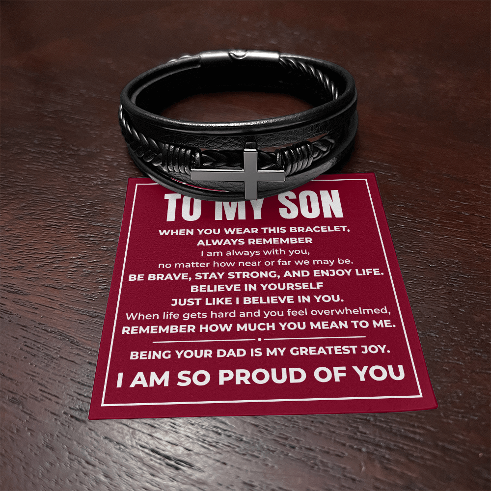 Men's Cross Bracelet - To My Son "Believe In Yourself"