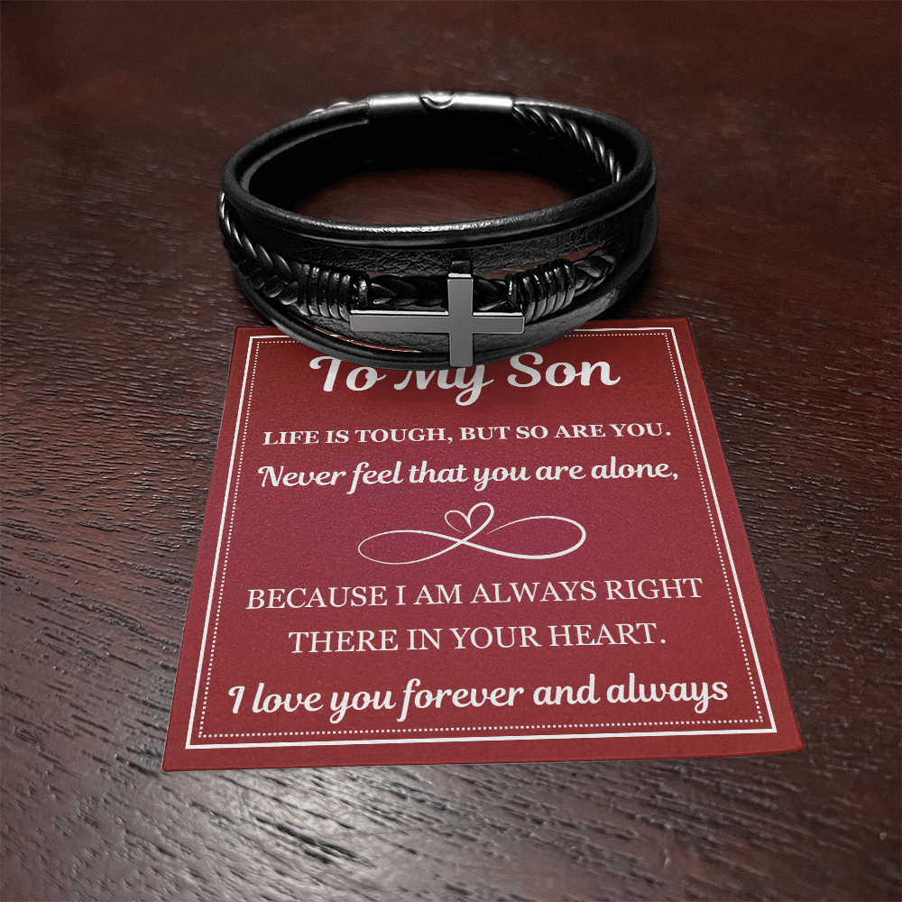 Men's Cross Bracelet - To My Son “Life Is Tough, But So Are You”