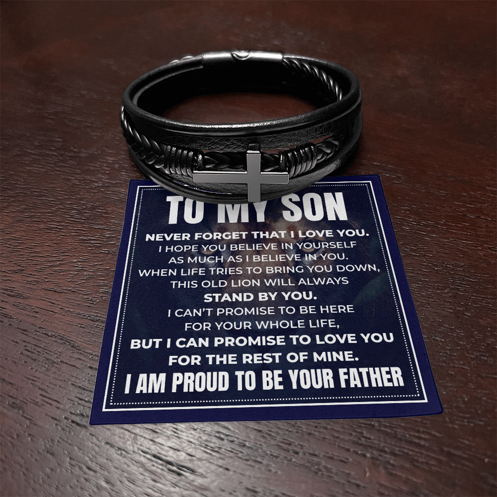 Men's Cross Bracelet - To My Son "I Am Proud To Be Your Father"