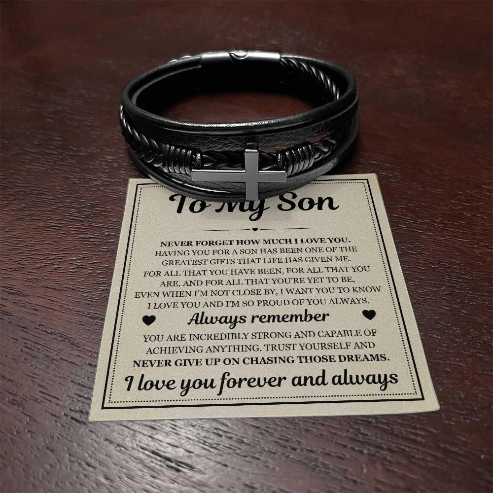 Men's Cross Bracelet - To My Son "Always Remember"