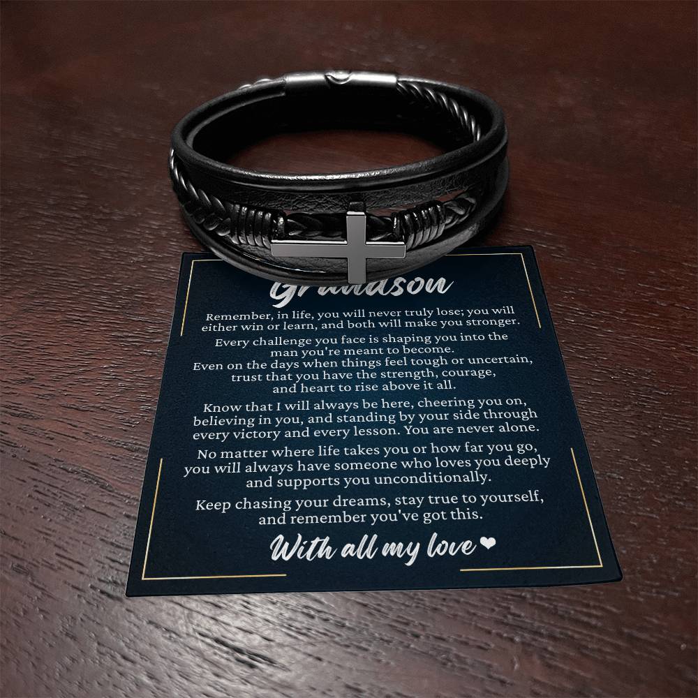 Men's Cross Bracelet - To My Grandson "Stay True To Yourself"