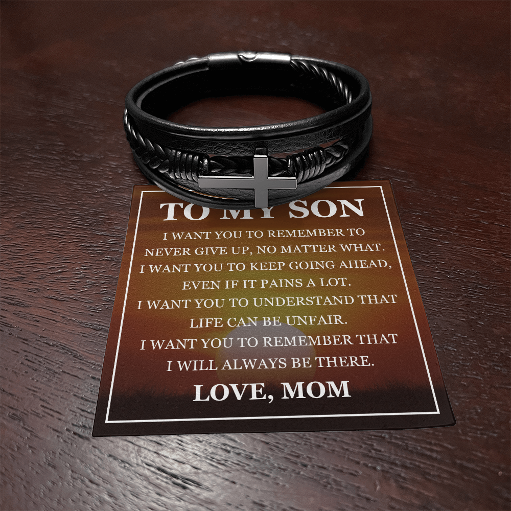 Cross Bracelet - To My Son "Never Give Up"