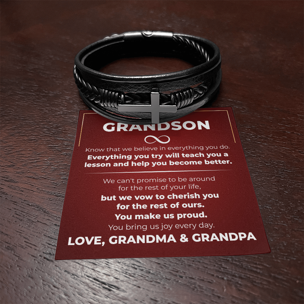 Men's Cross Bracelet - To My Grandson "You Make Us Proud"
