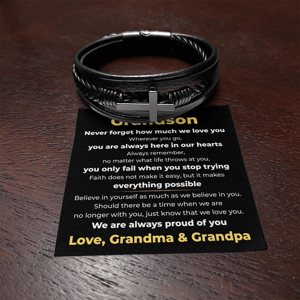 Men's Cross Bracelet - To Our Grandson "We Are Always Proud of You"