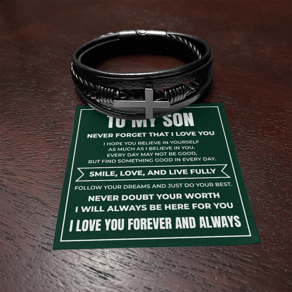 Men's Cross Bracelet - To My Son "Never Doubt Your Worth"