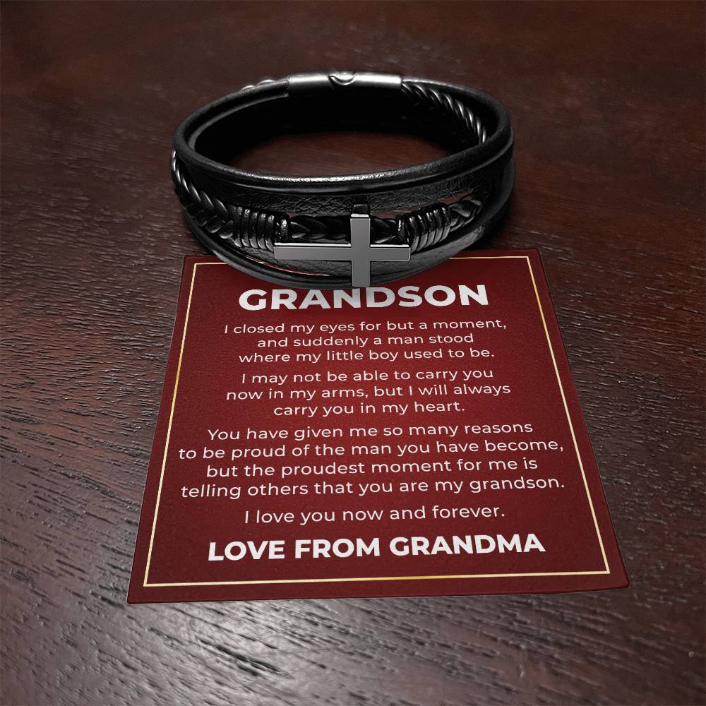 Men's Cross Bracelet - To My Grandson "I Love You Now and Forever"