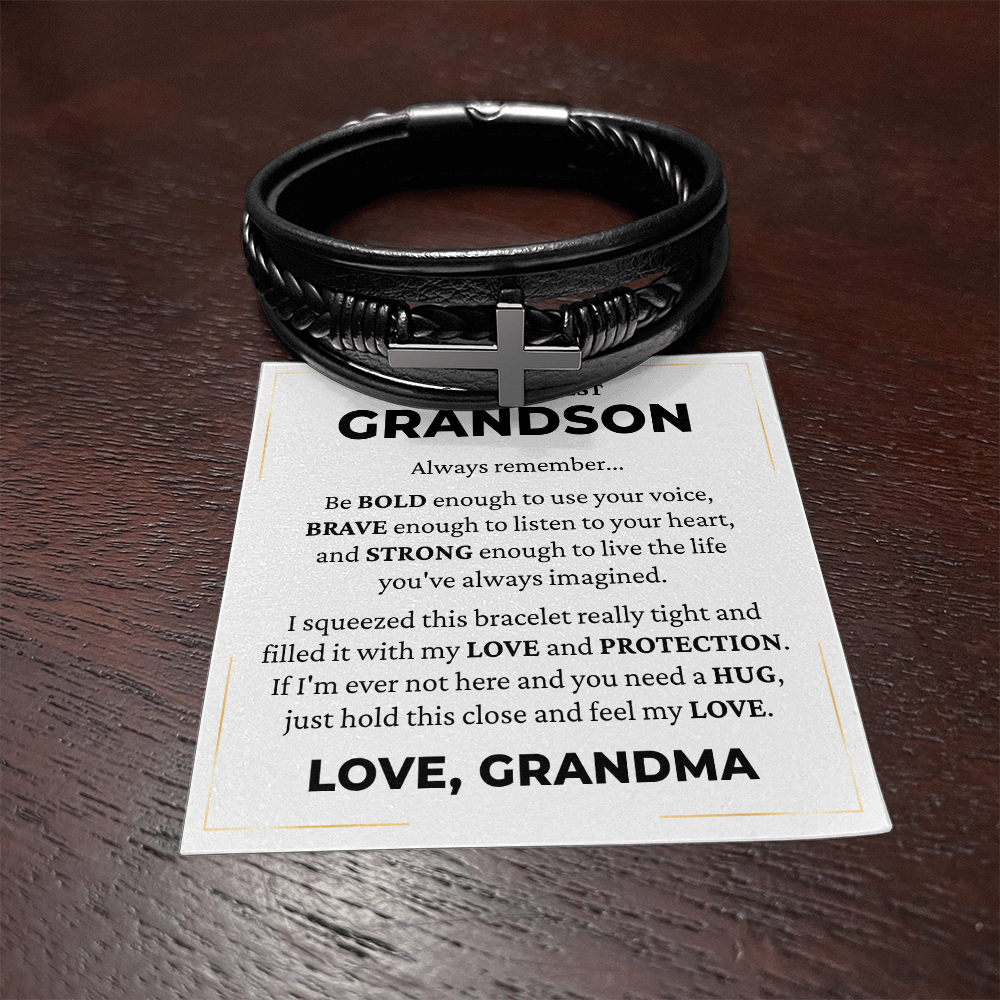 Men's Cross Bracelet - To My Dearest Grandson "Feel My Love"
