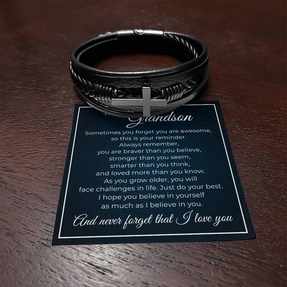 Men's Cross Bracelet - To My Grandson "I Believe In You"