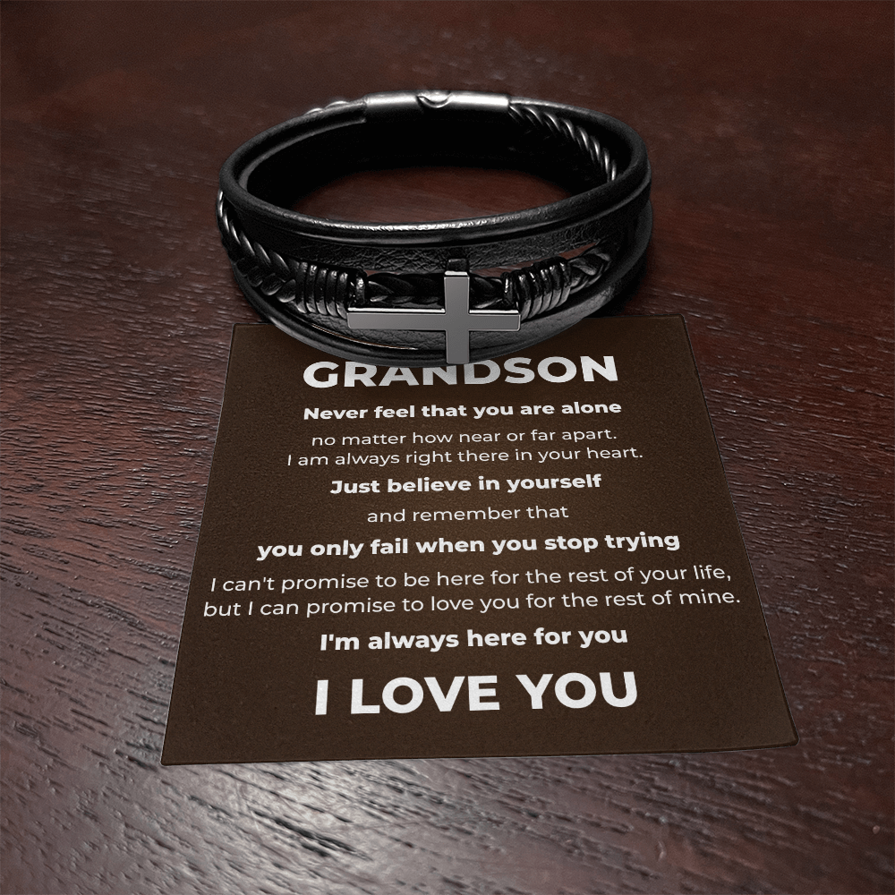 Men's Cross Bracelet - To My Grandson "I'm Always Here For You"