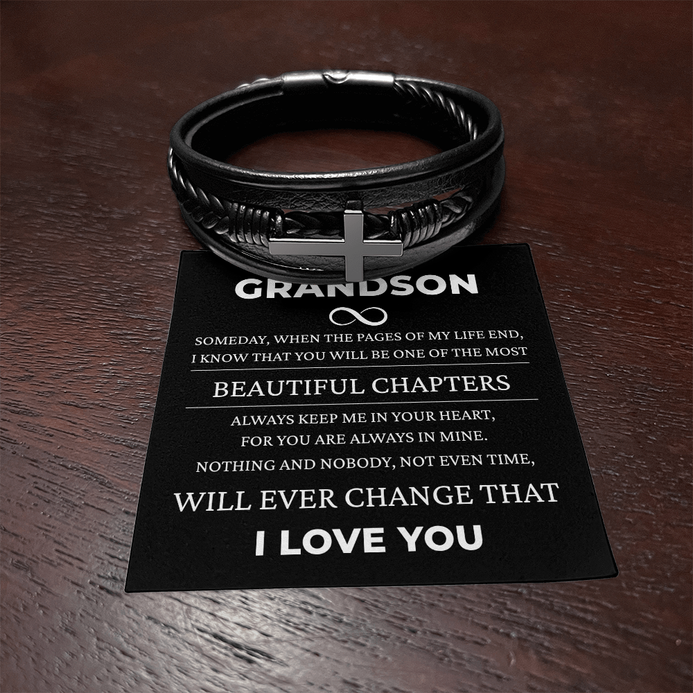 Men's Cross Bracelet - To My Dearest Grandson "Beautiful Chapters"
