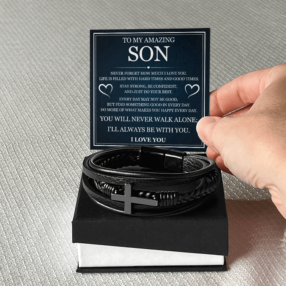 To My Son  Men's Cross Bracelet - "I'll Always Be With You"