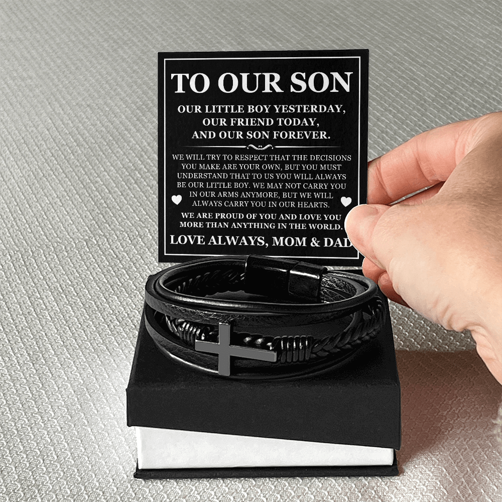 Men's Cross Bracelet - To Our Son "We Are So Proud of You"