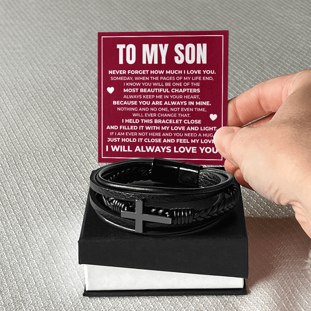 Men's Cross Bracelet - To My Son "Always Keep Me In Your Heart"