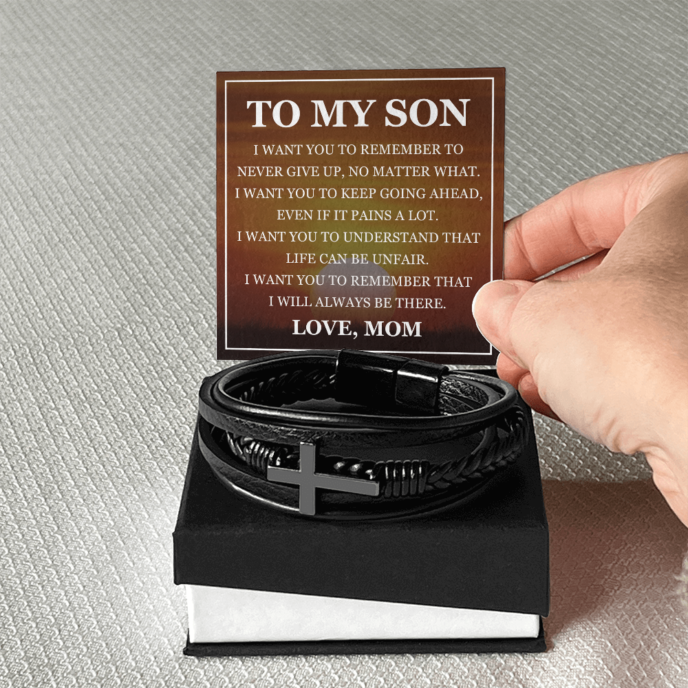Cross Bracelet - To My Son "Never Give Up"
