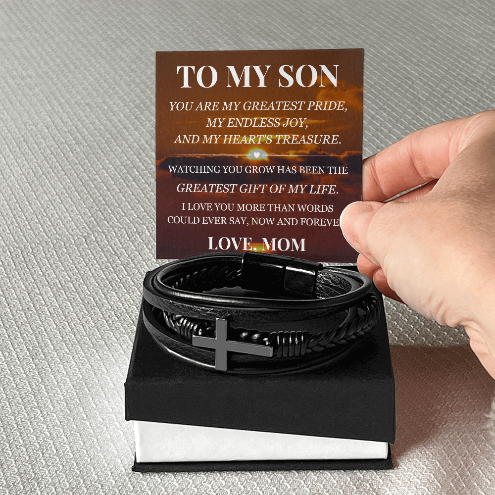 Men's Cross Bracelet - To My Son "Greatest Gift of My Life"