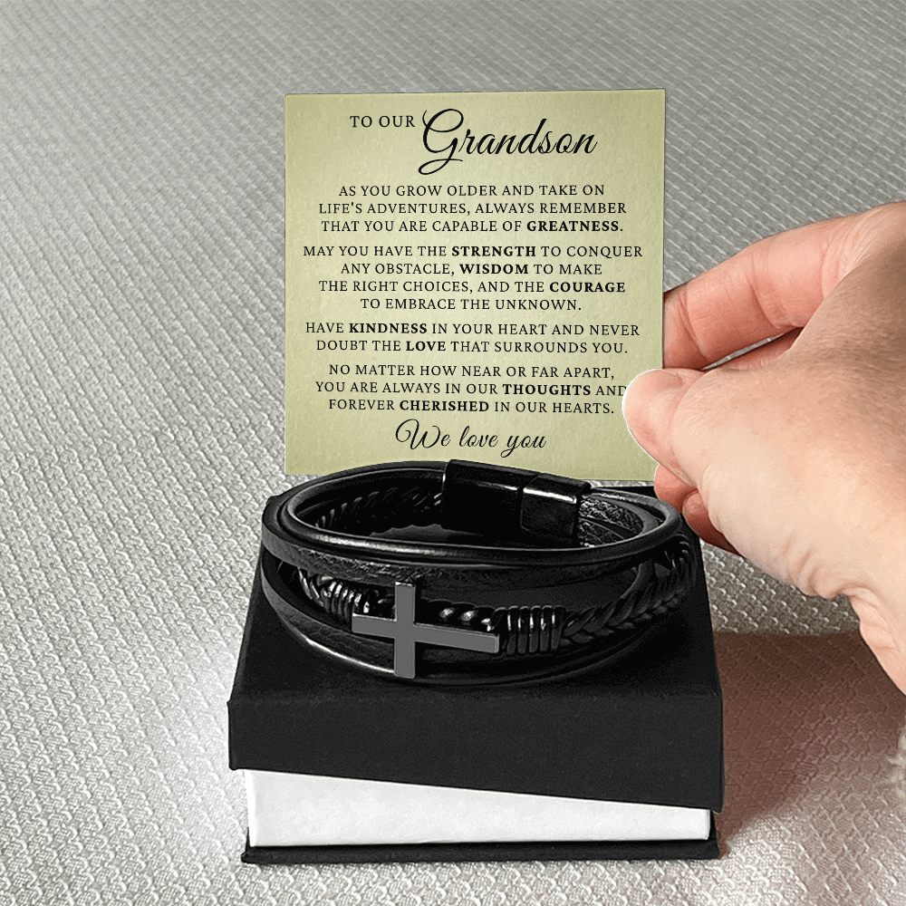 Men's Cross Bracelet - To Our Grandson "We Love You"