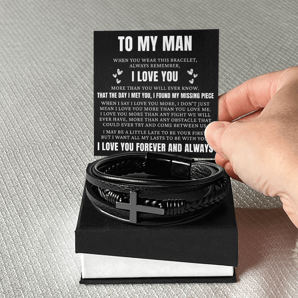 Men's Cross Bracelet - To My Man "I Love You"