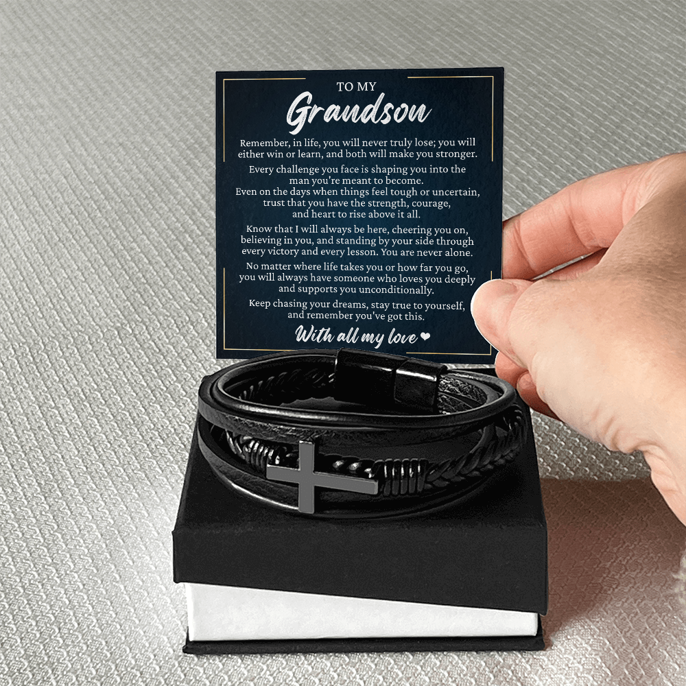 Men's Cross Bracelet - To My Grandson "Stay True To Yourself"